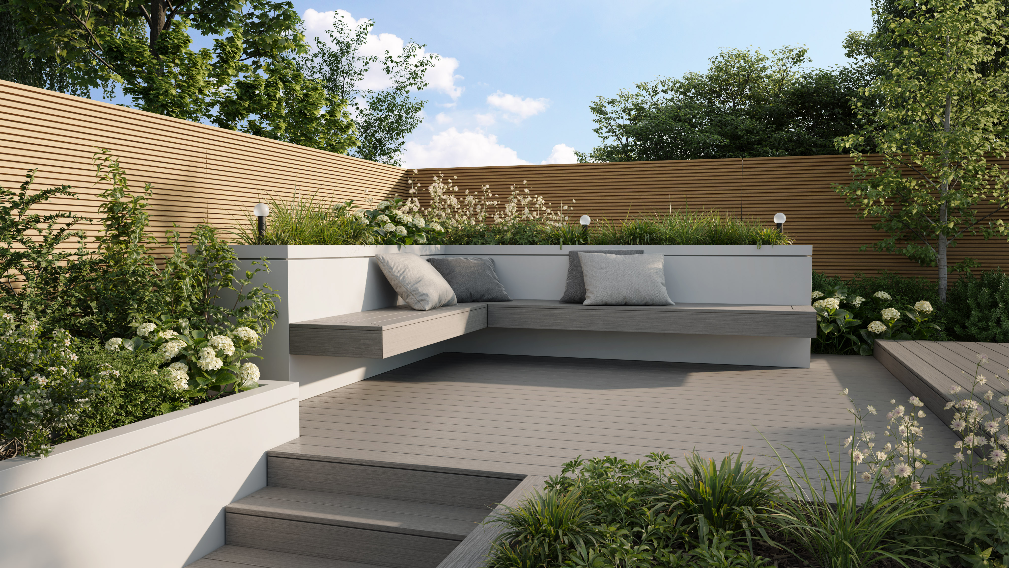 Ecoscape Linea Composite Decking Granite Lifestyle1