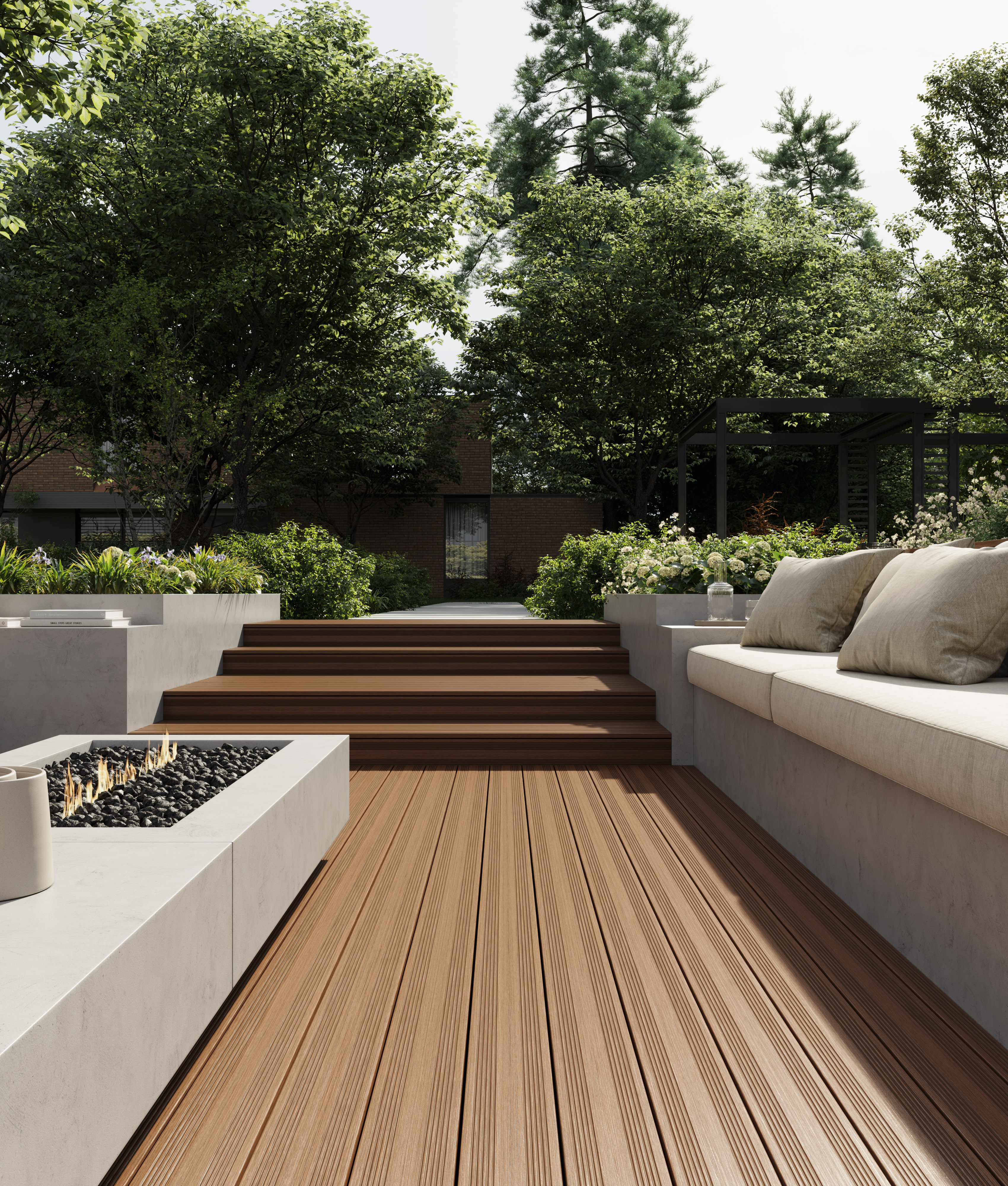 Ecoscape Linea Composite Decking Umber Lifestyle2